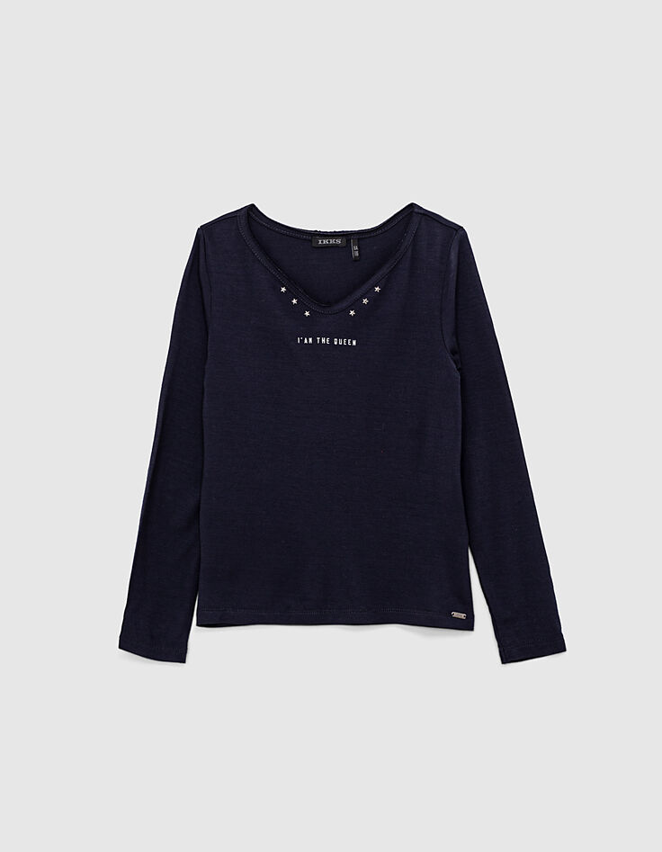 Tee-shirt tunisien navy couronne relief dos fille-3