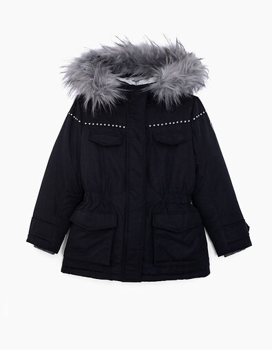 Parka 3 en 1 noire avec doudoune imprimé léopard fille - IKKS