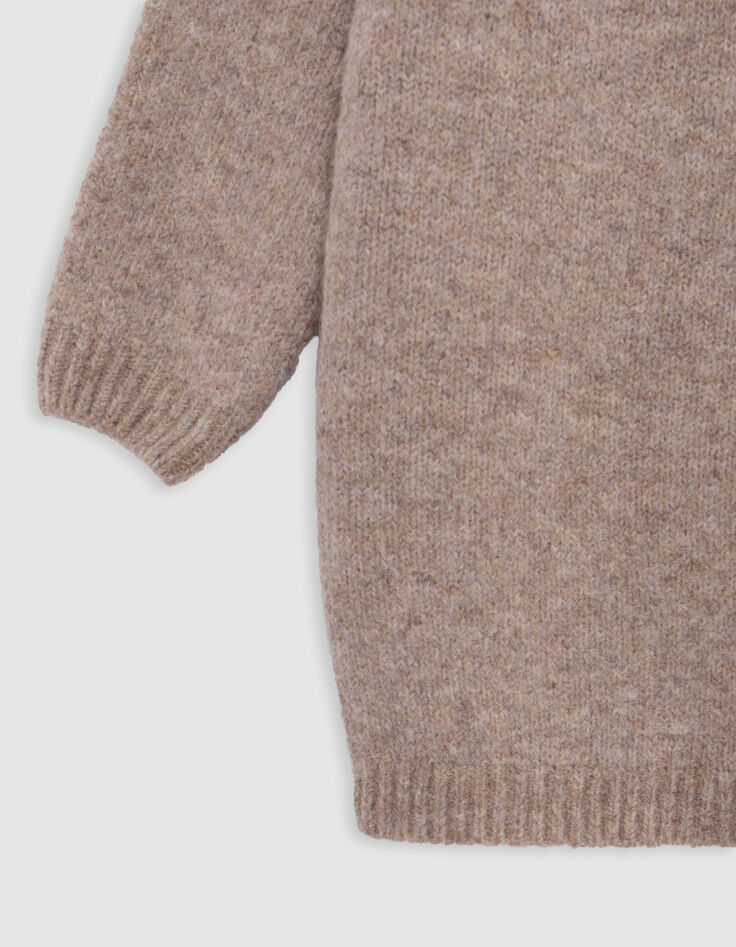 Gebreide meisjesjurk in beige met lurexborduursel-4 Gebreide meisjesjurk in beige met lurexborduursel-4