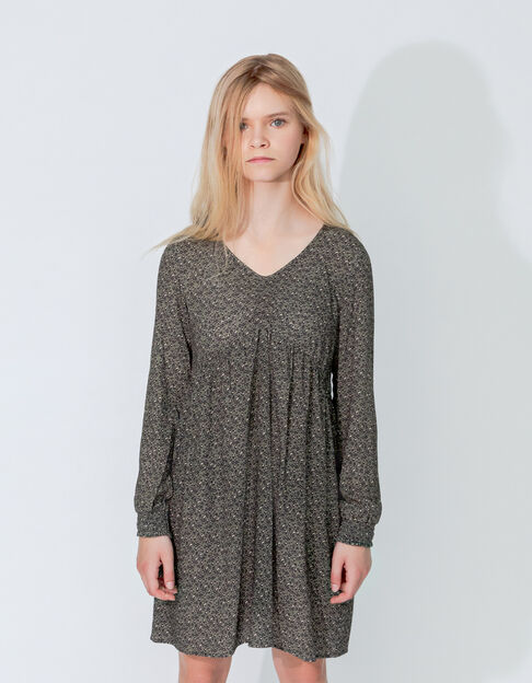 Khaki Mädchenkleid LENZING™ ECOVERO™ mit Leopardentupfen