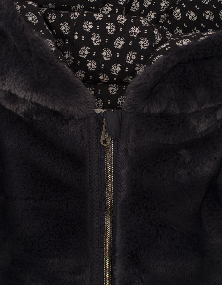 Anthrazitgraue M&auml;dchensteppjacke mit Kunstfelloptik-2