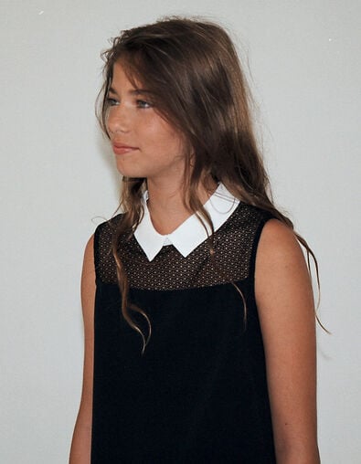 Girls’ black sleeveless shirt, white collar - IKKS