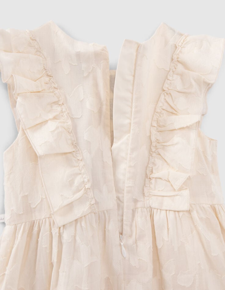 Ecru jurk jacquard bloemen en borduursels meisjes-6