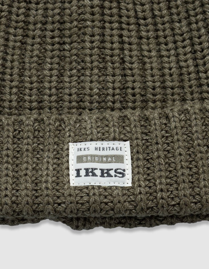 Kaki muts ribtricot met omslag jongens-2 Kaki muts ribtricot met omslag jongens-2
