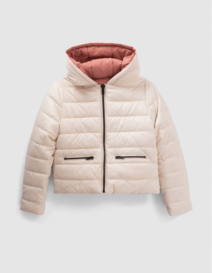 Doudoune r&eacute;versible &eacute;crue ou terracotta fille-1