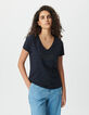 Women’s navy organic cotton T-shirt, embroidered chevrons-2