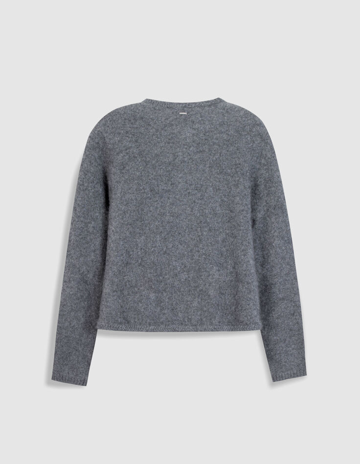 Cardigan gris tricot mousseux 100% laine Femme-7