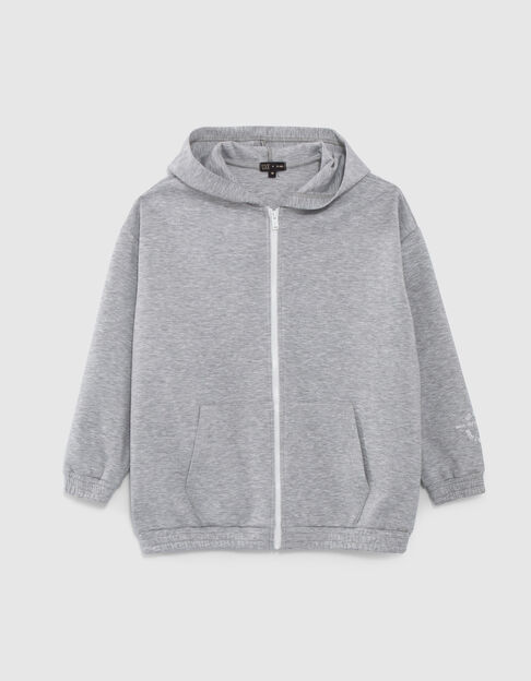 Graue Oversize-Mädchenjacke mit Reißverschluss und Kapuze - IKKS