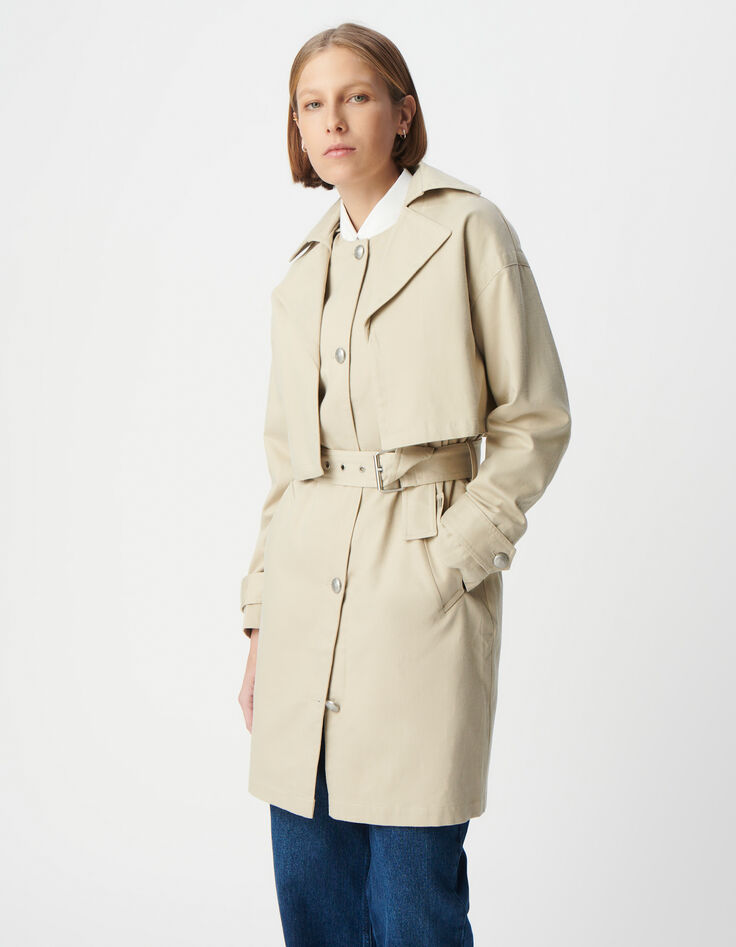 Beiger 2-in-1-Trenchcoat für Damen mit abnehmbarer Jacke-4