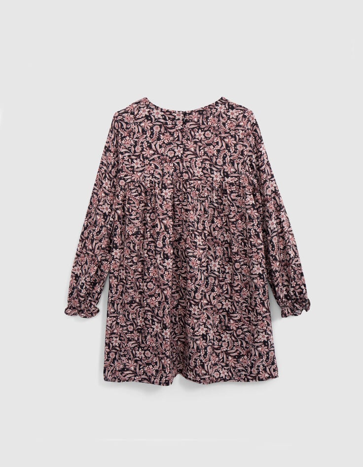 Vestido negro con estampado floral barroco para niña-3