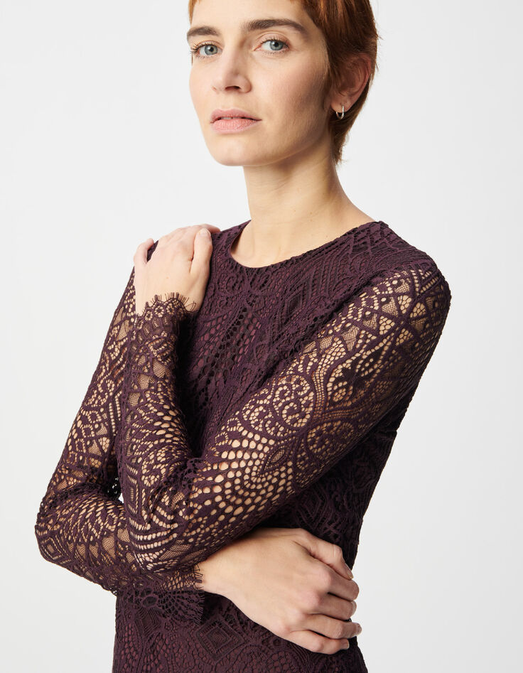 Maxi-jurk met bordeauxrode kant voor dames-4