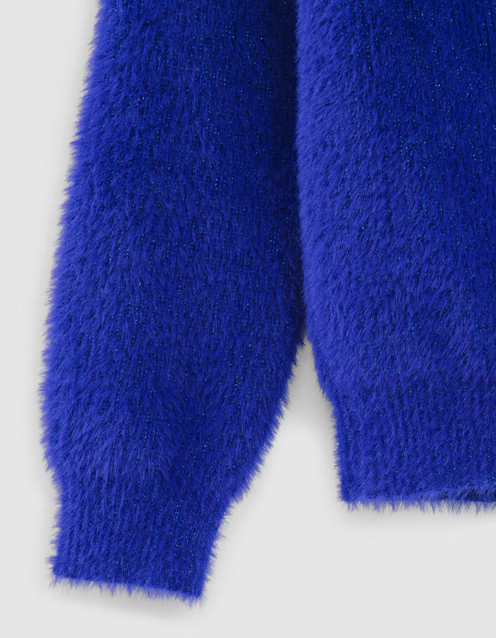 Girls’ blue glittery and embroidered fluffy knit sweater-5
