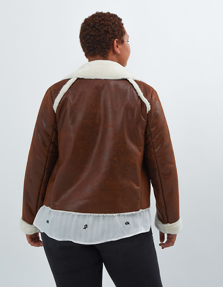 Manteau cognac façon peau retournée I.Code-3