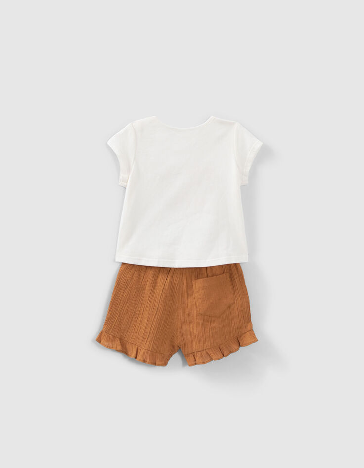 Baby girls’ ecru T-shirt and camel shorts outfit-3