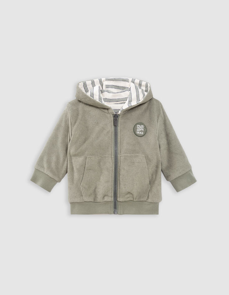 Cardigan réversible kaki éponge et rayures bébé garçon-2