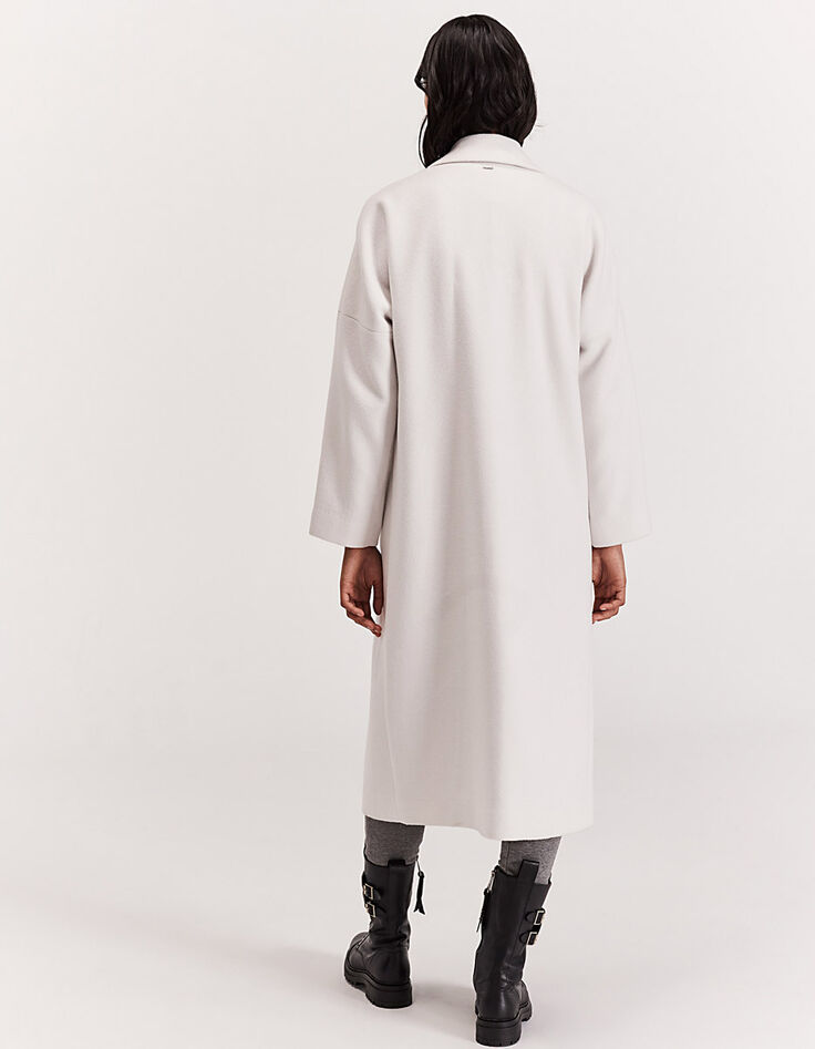 Manteau long écru en drap de laine mélangé femme-3
