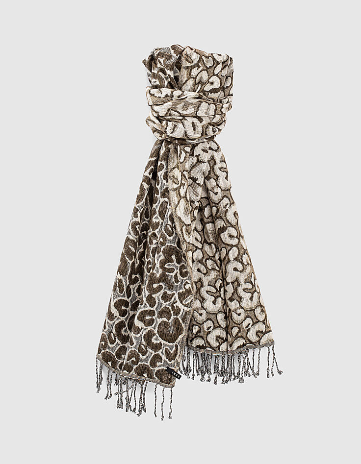 Fular grueso jacquard leopardo caqui mujer-1 Fular grueso jacquard leopardo caqui mujer-1