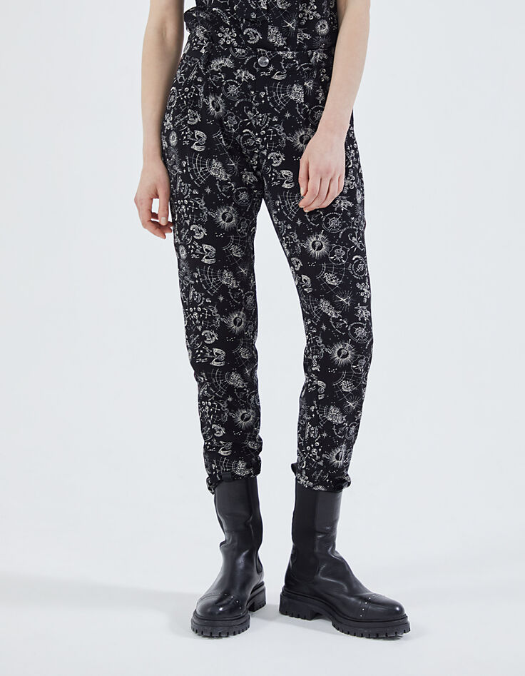 Pantalon droit en crêpe imprimé tatoo femme-2