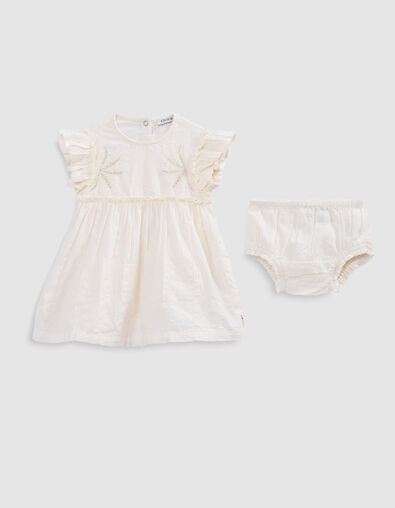 Ecru Kleid mit Stick, Windelhöschen, Babymädchen - IKKS