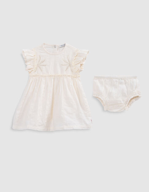 Embroidered ecru dress with baby girl bloomer - IKKS