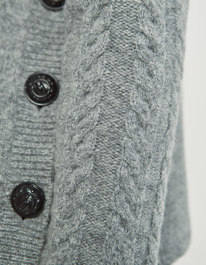 Pull maille tricot gris 100% laine torsades poignets femme - IKKS