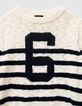 Pull &eacute;cru tricot rayures marine et chiffre gar&ccedil;on-5