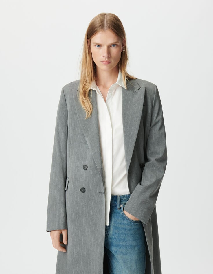 Women’s grey pinstripe long suit jacket-5 Women’s grey pinstripe long suit jacket-5