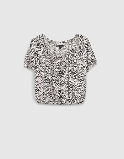 Cremewei&szlig;e M&auml;dchenbluse mit schwarzen Herzmotiven - IKKS