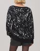 Women's black knit jacquard zebra sweater-6