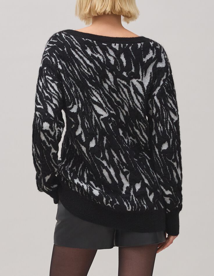 Women's black knit jacquard zebra sweater-6