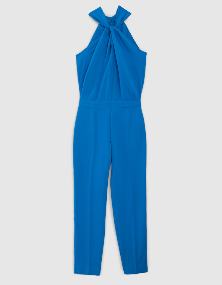 Combinaison pantalon bleue effet drapé devant Femme-8