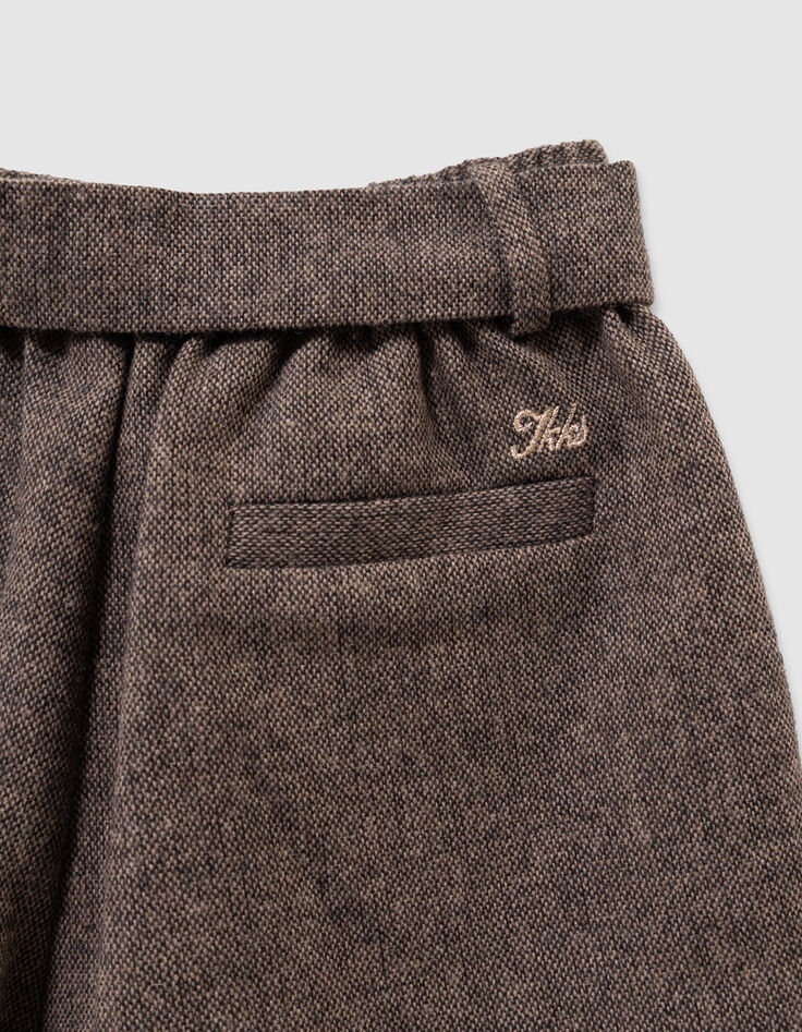 Braune Mädchenshorts aus meliertem Flanell-5