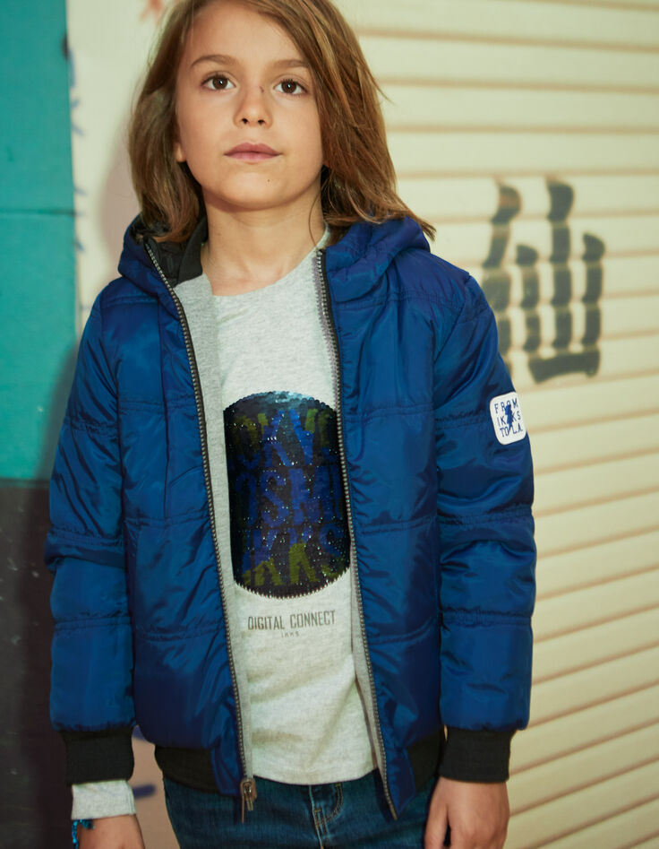 Blouson réversible gris foncé et bleu garçon -1
