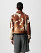 Veste courte en cuir marron motif vache Femme-3