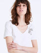Tee-shirt col V broderie main bijou palmier femme-5
