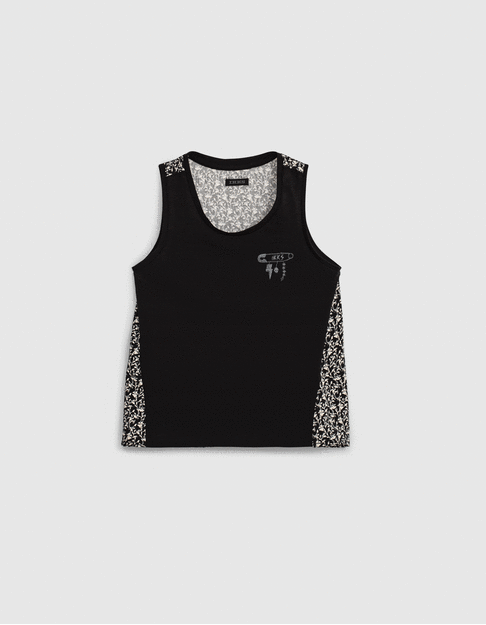 Schwarzes Mädchen-Bio-Tanktop, Mix-and-Match, Lilien-Print