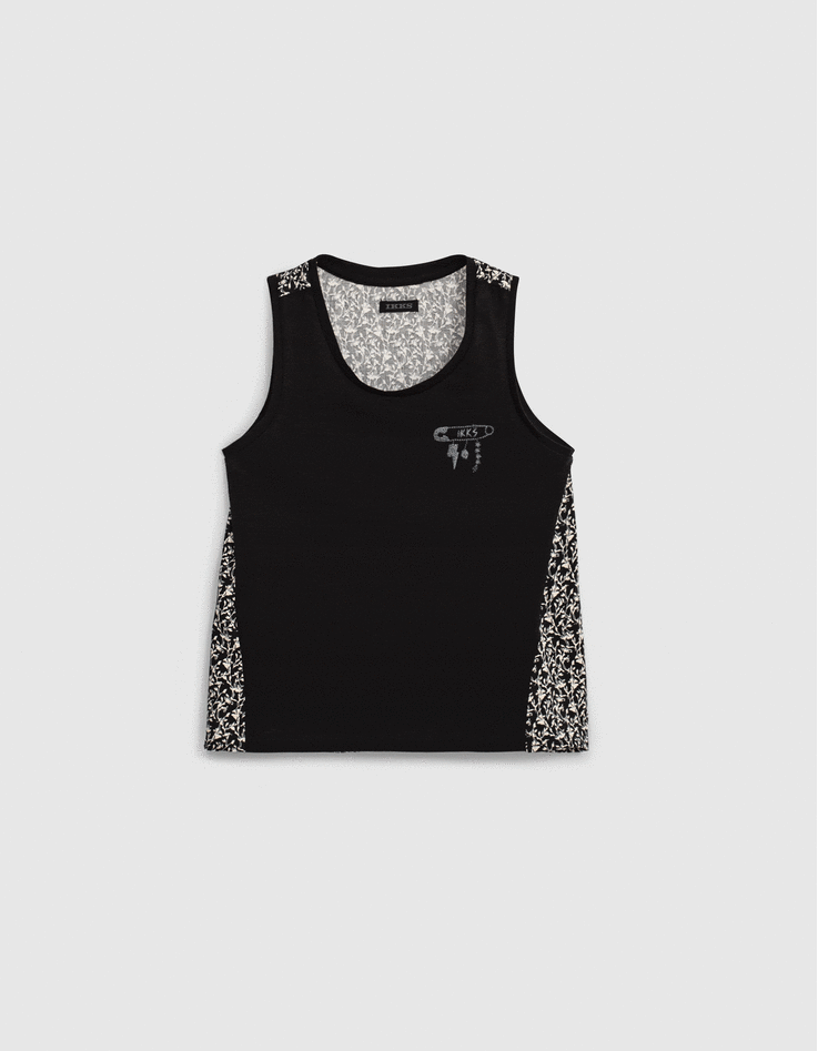 Schwarzes Mädchen-Bio-Tanktop, Mix-and-Match, Lilien-Print-1