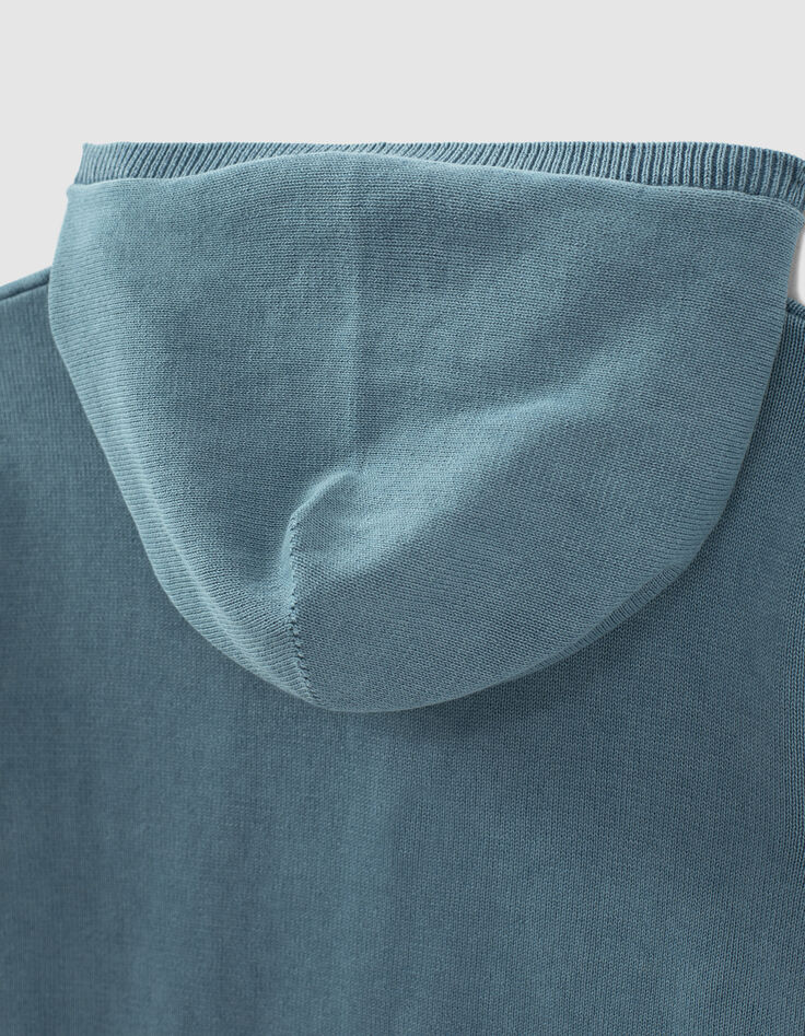 Boys’ blue knit sweater with embossed skull and hood-6