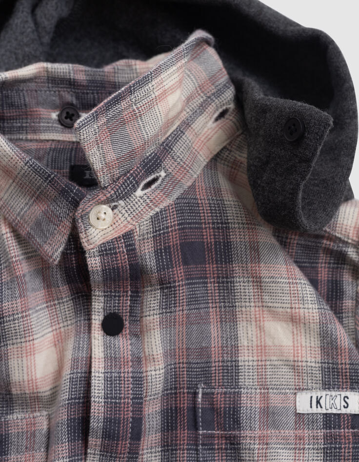 Boy's beige plaid shirt with removable hood-6
