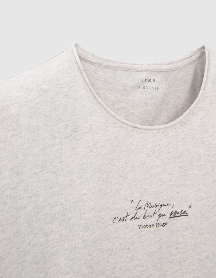 T-shirt gris chin&eacute; clair upcycl&eacute; print message Homme-5