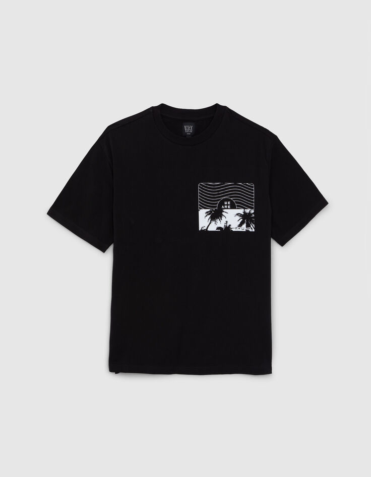 T-shirt noir print palmiers devant gar&ccedil;on-1