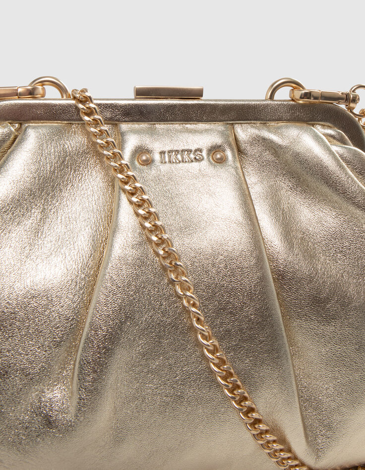 Goldfarbene Damenbeuteltasche aus Metallic-Leder-2