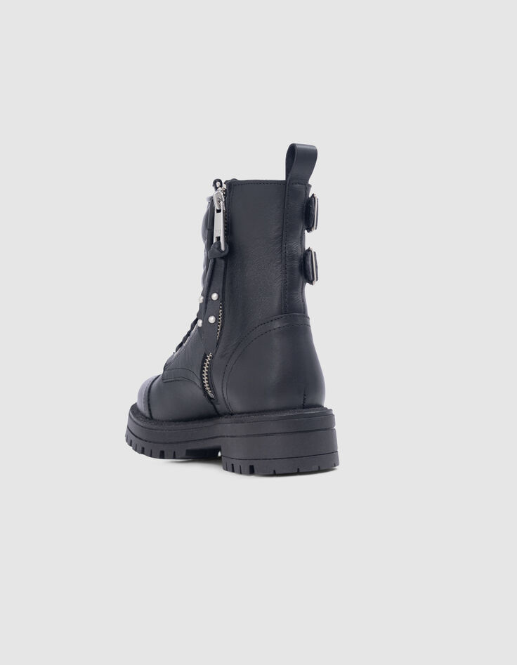 Rangers Leather story en cuir noir avec clous pour fille-3