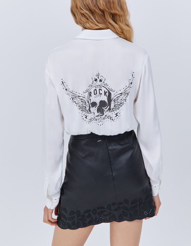 Women’s black embroidered leather short skirt-3