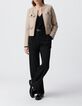 Veste droite beige lainage boutons strass Femme-7