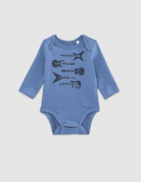 Baby’s medium blue 4-guitar organic cotton bodysuit - IKKS