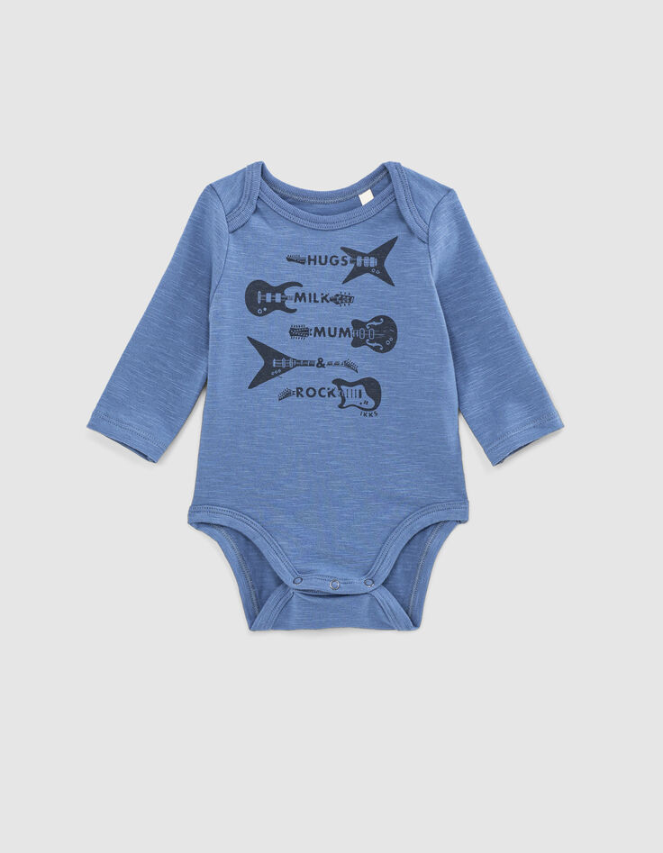 Middenblauwe body opdruk 4 gitaren biokatoen baby’s-1