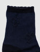 Mädchensocken in Marineblau, Cremeweiß und Rosa-4