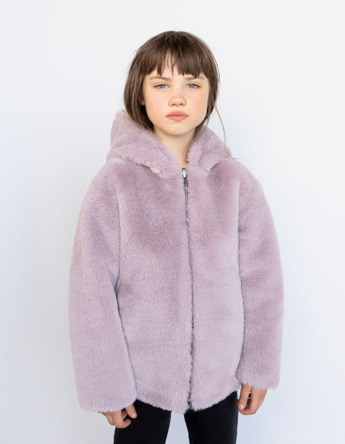 Girls’ violet Sherpa/bronze reversible padded jacket-3