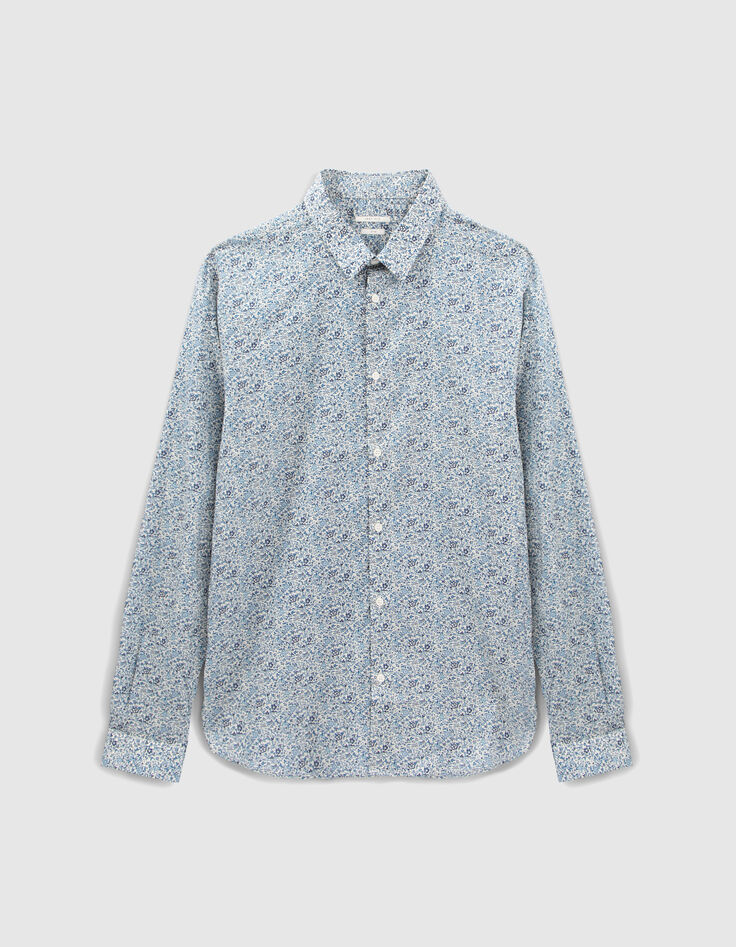 Chemise SLIM bleu ciel tissu Liberty à fleurs Homme-1